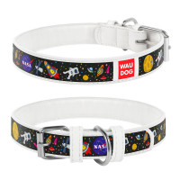 Ошейник WAUDOG Design, рисунок "NASA" Белый, кожа, Размер: XS (26-35 см)