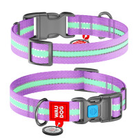 Ошейник WAUDOG Nylon с QR паспортом, светящийся, пластиковый фастекс Фиолетовый, нейлон, Размер: XS (23-35  см)