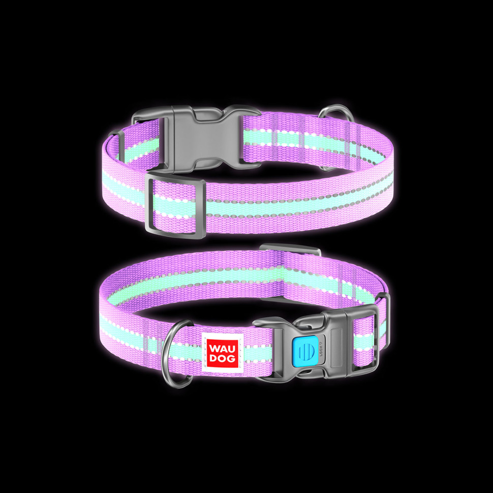 Ошейник WAUDOG Nylon с QR паспортом, светящийся, пластиковый фастекс Фиолетовый, нейлон, Размер: XS (23-35  см)