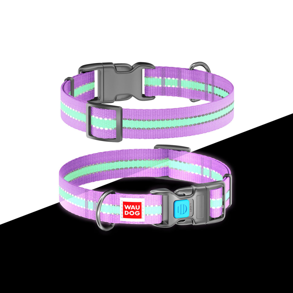 Ошейник WAUDOG Nylon с QR паспортом, светящийся, пластиковый фастекс Фиолетовый, нейлон, Размер: XS (23-35  см)
