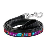 Поводок WAUDOG Design, рисунок "Лето" Черный, кожа (122 см)