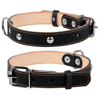 Ошейник двойной CoLLaR с украшением черный, кожа, Размер: M (38-50 см)