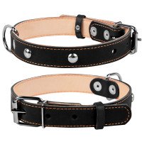 Ошейник двойной CoLLaR с украшением черный, кожа, Размер: M (38-50 см)