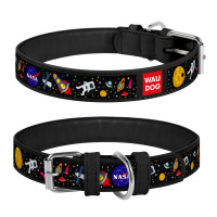 Ошейник WAUDOG Design, рисунок "NASA"  черный, кожа (18-24 см)