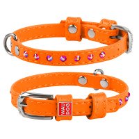 Ошейник WAUDOG Glamour с клеевыми стразами Оранжевый, кожа, Размер: XS (19-25 см)