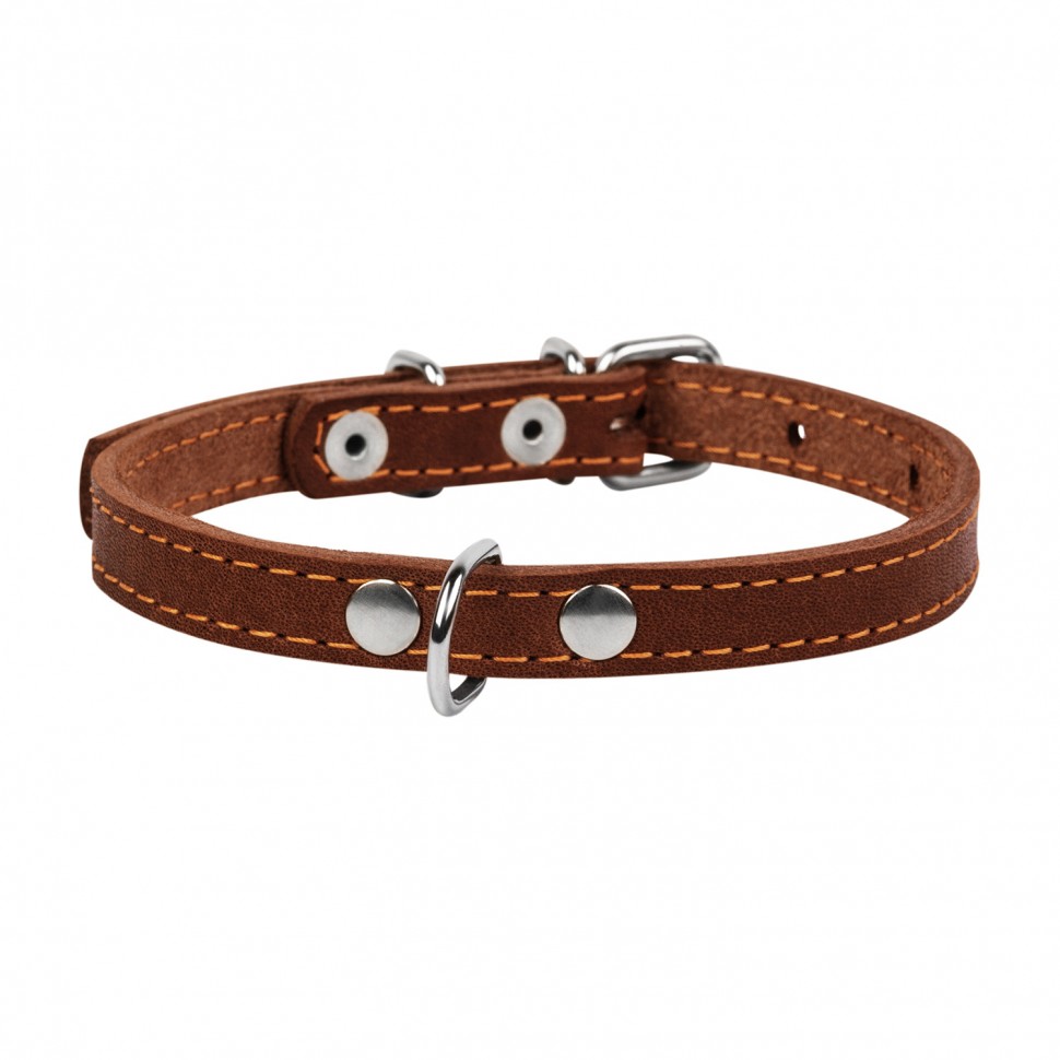 Ошейник одинарный CoLLaR коричневый, кожа, Размер: xs (24-32 см)