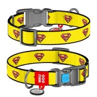 Ошейник WAUDOG Nylon с QR паспортом, рисунок "Супермен 2", пластиковая пряжка-фастекс  Разноцветный, Нейлон, Размер: L (35-58  см)