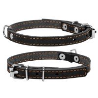 Ошейник одинарный CoLLaR черный, кожа, Размер: s (32-40 см)