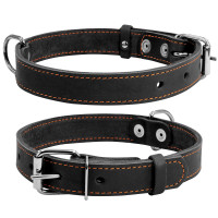 Ошейник одинарный CoLLaR черный, кожа, Размер: M (38-50 см)