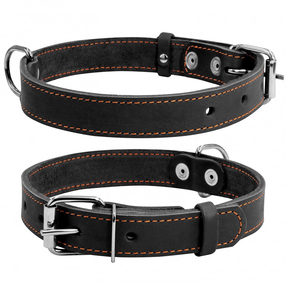 Ошейник одинарный CoLLaR черный, кожа, Размер: M (38-50 см)