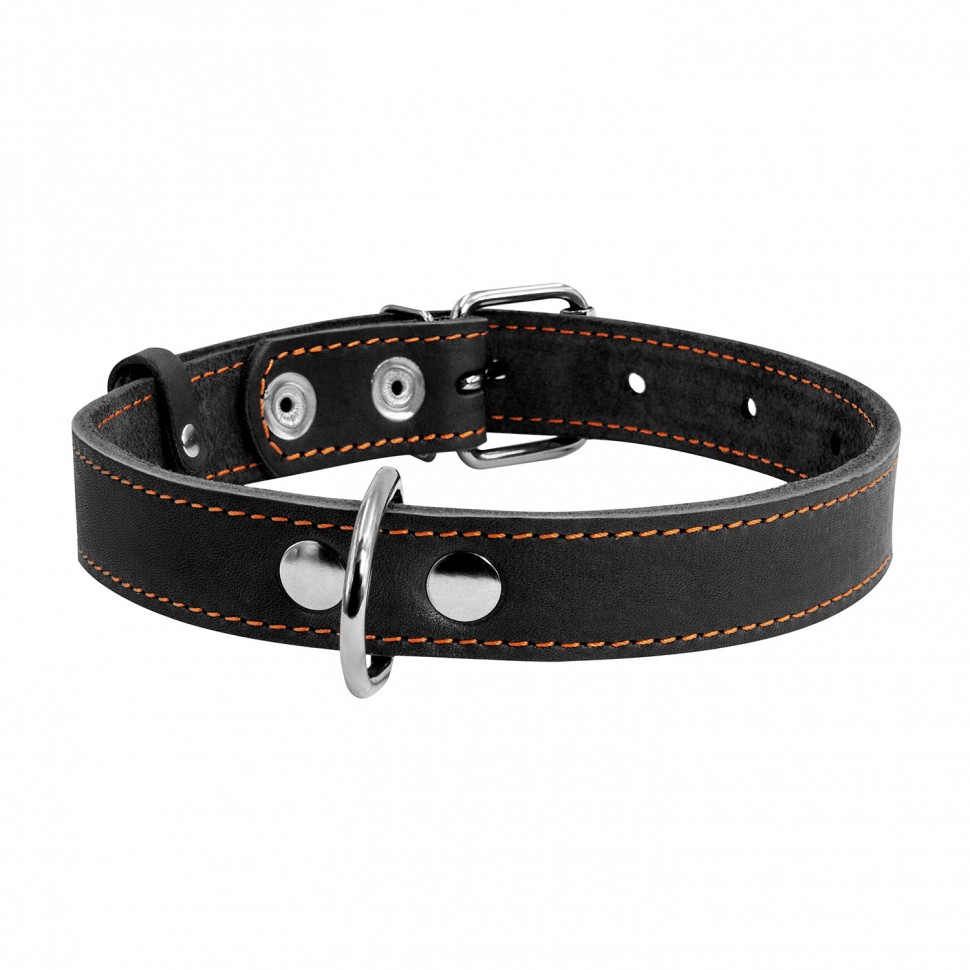 Ошейник одинарный CoLLaR черный, кожа, Размер: M (38-50 см)