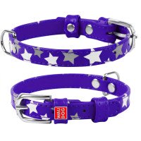 Ошейник WAUDOG Glamour с узором "Звездочка" Фиолетовый, кожа, Размер: XS (21-29 см)