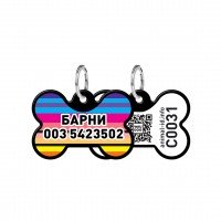 Адресник WAUDOG Smart ID с QR паспортом, рисунок "Линии 1", кость, 31х21 мм, черный