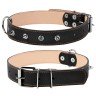 Ошейник двойной CoLLaR с шипами черный, кожа, Размер: L (47-62 см)