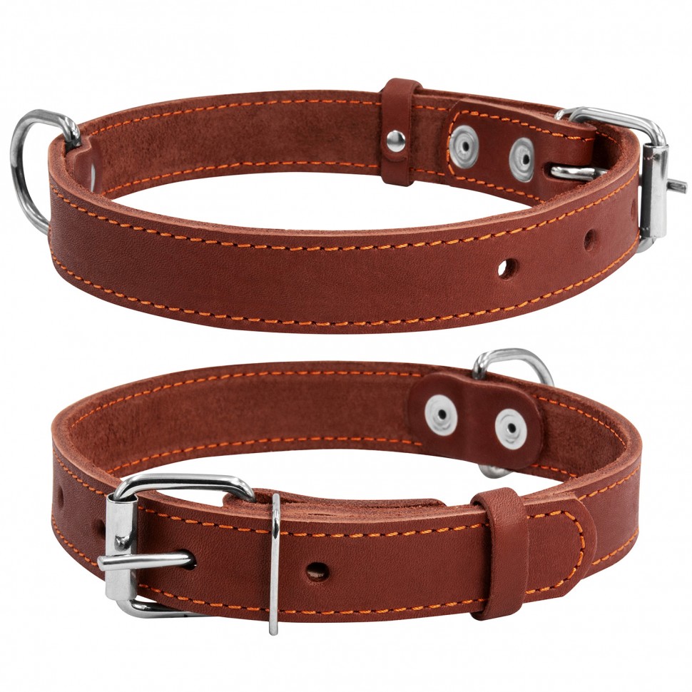 Ошейник одинарный CoLLaR коричневый, кожа, Размер: M (38-50 см)