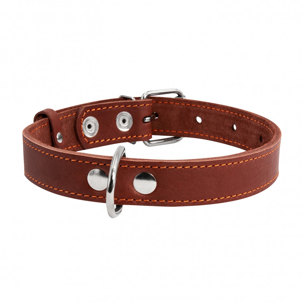 Ошейник одинарный CoLLaR коричневый, кожа, Размер: M (38-50 см)
