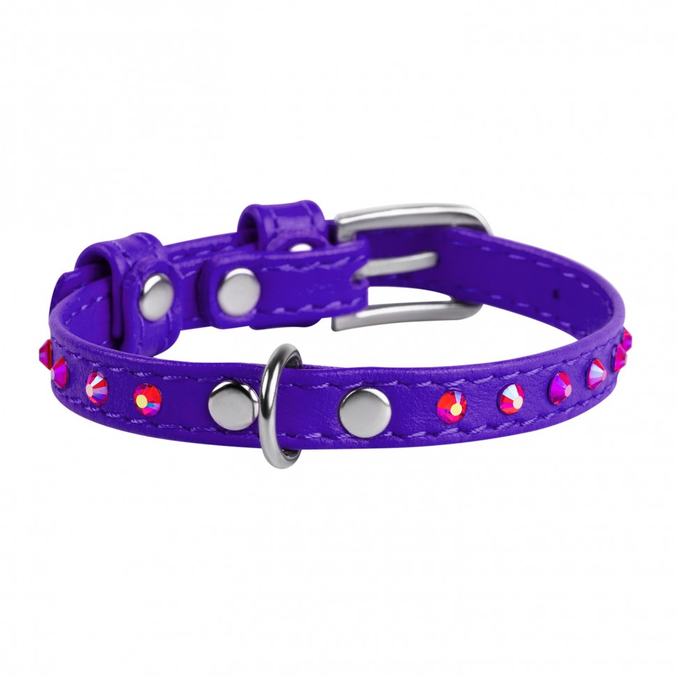 Ошейник WAUDOG Glamour с клеевыми стразами Фиолетовый, кожа, Размер: XS (19-25 см)