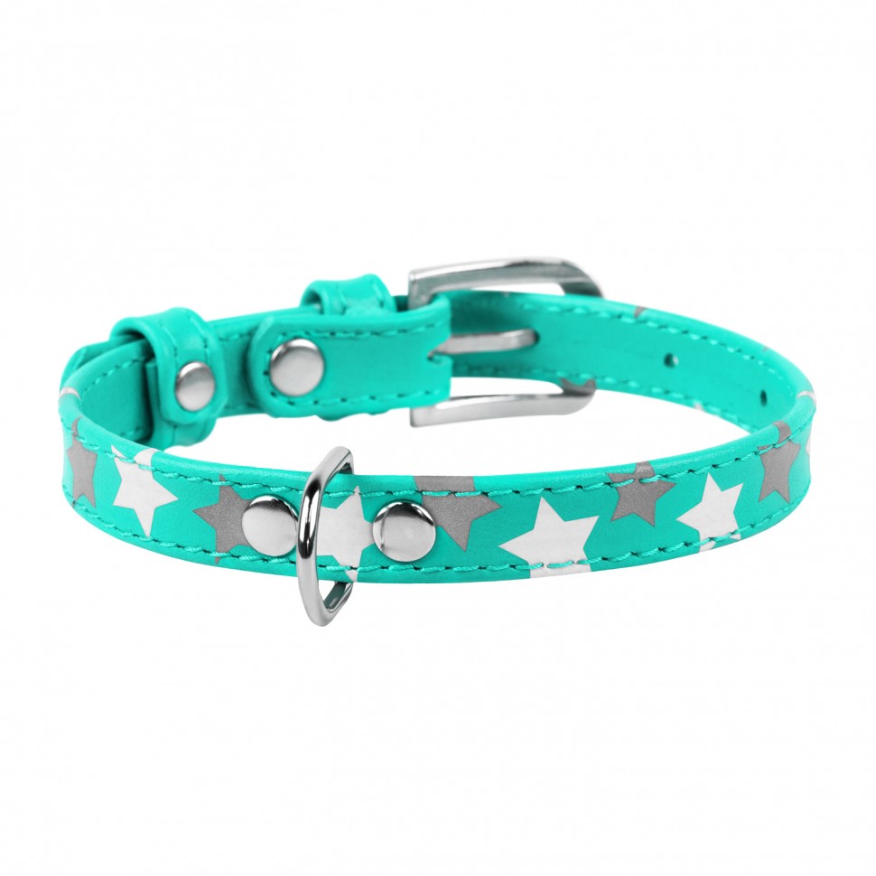 Ошейник WAUDOG Glamour с узором "Звездочка" Ментоловый, кожа, Размер: XS (21-29 см)