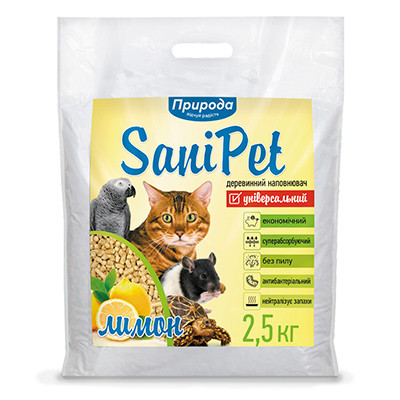 Наполнитель древесный SANI PET УНИВЕРСАЛЬНЫЙ 2,5 кг ЛИМОН