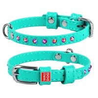 Ошейник WAUDOG Glamour с клеевыми стразами Ментоловый, кожа, Размер: XS (19-25 см)