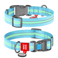 Ошейник WAUDOG Nylon с QR паспортом, светящийся, пластиковый фастекс Голубой, нейлон, Размер: XS (23-35  см)