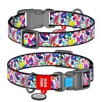 Ошейник WAUDOG Nylon с QR паспортом, рисунок "Волшебные цветы", пластиковый фастекс Разноцветный, Нейлон, Размер: M (31-49 см)