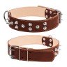 Ошейник двойной CoLLaR с шипами коричневый, кожа, Размер: XL (57-69 см)