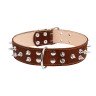 Ошейник двойной CoLLaR с шипами коричневый, кожа, Размер: XL (57-69 см)