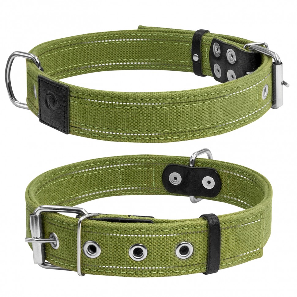 Ошейник двойной CoLLaR х/б тесьма  зеленый, брезент, Размер: L (51-63 см)