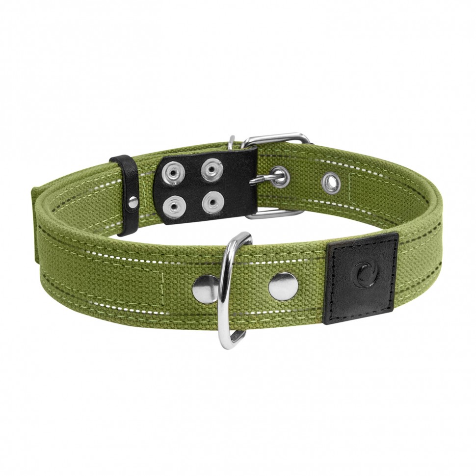 Ошейник двойной CoLLaR х/б тесьма  зеленый, брезент, Размер: L (51-63 см)