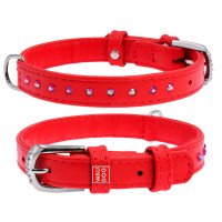 Ошейник WAUDOG Glamour с клеевыми стразами Красный, кожа (21-29 см)