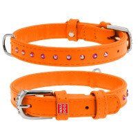 Ошейник WAUDOG Glamour с клеевыми стразами Оранжевый, кожа (21-29 см)