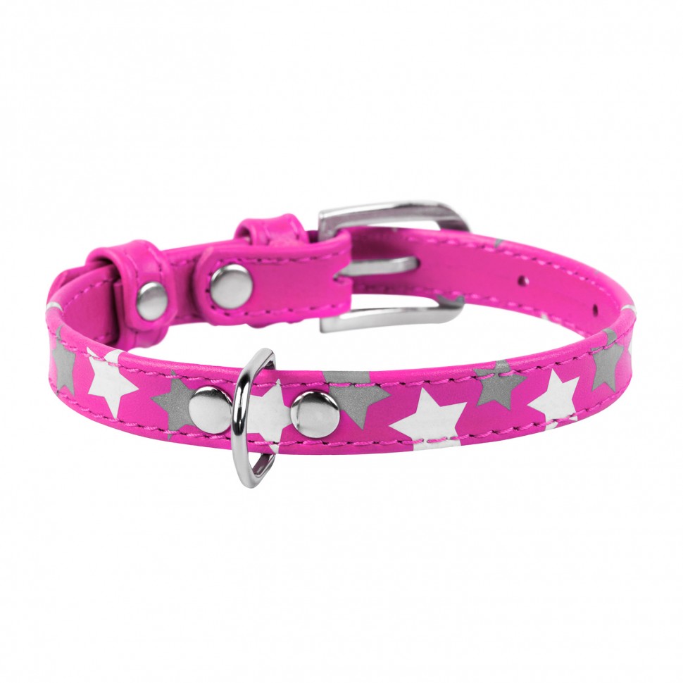 Ошейник WAUDOG Glamour с узором "Звездочка" Розовый, кожа, Размер: XS (27-36 см)