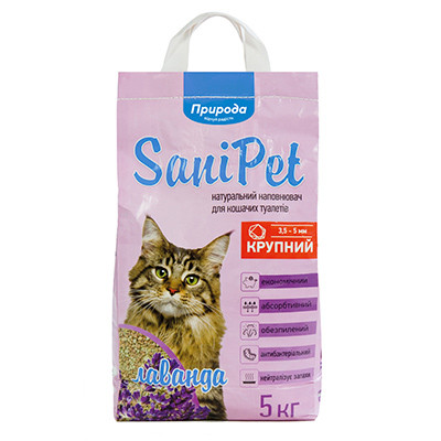 Наполнитель бентонитовый SANI PET крупный с лавандой 5кг NEW