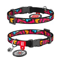 Ошейник для кота WAUDOG Nylon с QR паспортом, рисунок "Граффити", пластиковая пряжка-фастекс Разноцветный, нейлон, Размер: XS (20-30  см)