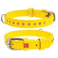 Ошейник WAUDOG Glamour с клеевыми стразами Желтый, кожа (21-29 см)