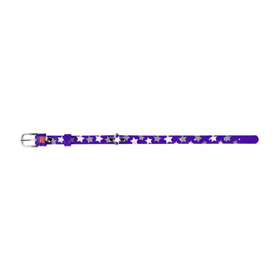 Ошейник WAUDOG Glamour с узором "Звездочка" Фиолетовый, кожа, Размер: XS (27-36 см)