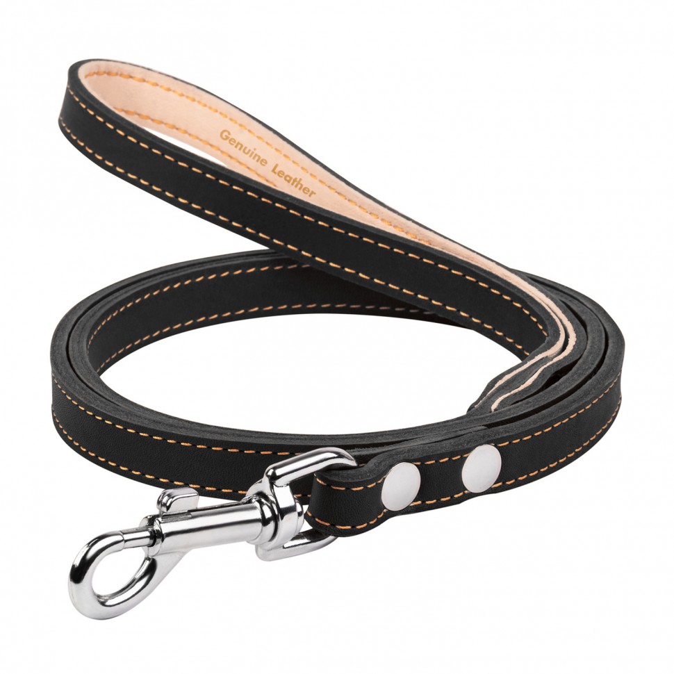 Поводок двойной CoLLaR  с прошивкой черный, кожа (122 см)