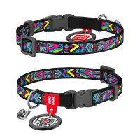 Ошейник для кота WAUDOG Nylon с QR паспортом, рисунок "Инди", пластиковая пряжка-фастекс Разноцветный, нейлон, Размер: XS (20-30  см)