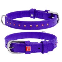 Ошейник WAUDOG Glamour с клеевыми стразами Фиолетовый, кожа (21-29 см)