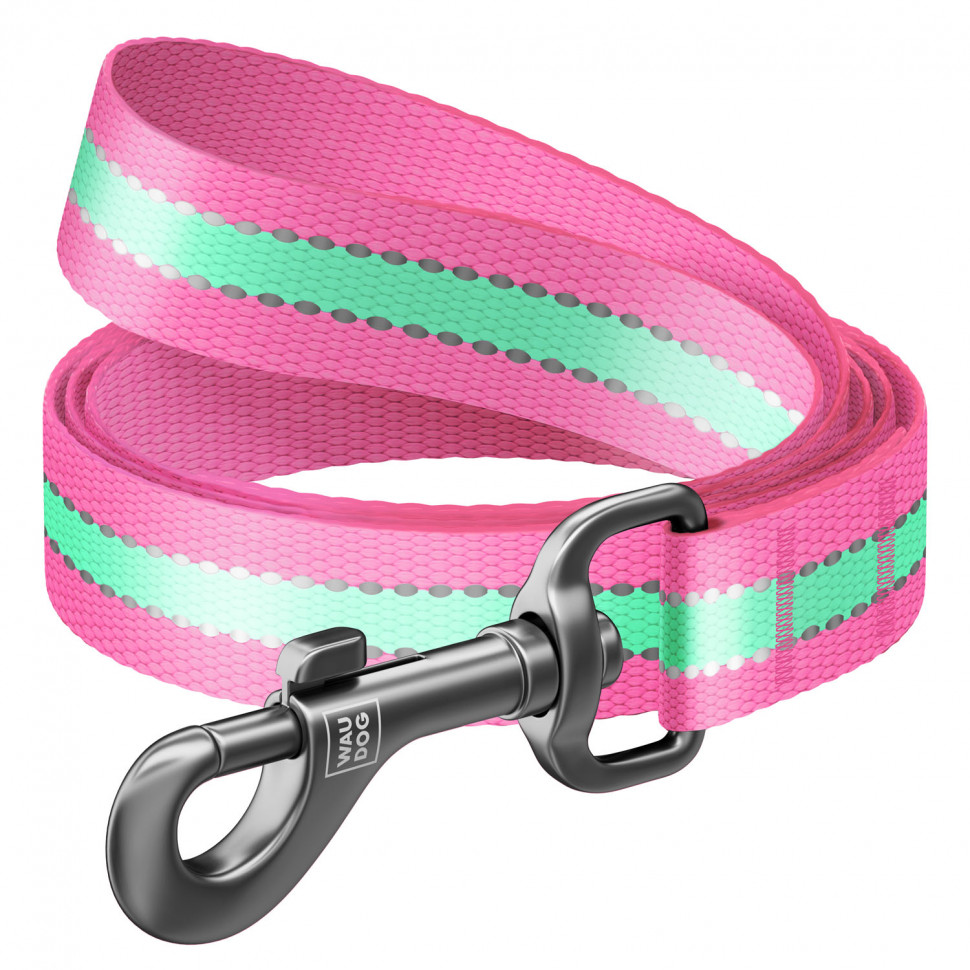 Поводок WAUDOG Nylon, светящийся Розовый, нейлонM (122 см)