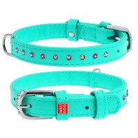 Ошейник WAUDOG Glamour с клеевыми стразами Ментоловый, кожа (21-29 см)