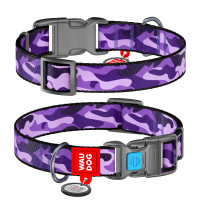 Ошейник WAUDOG Nylon с QR паспортом, рисунок "Фиолетовый камо", пластиковый фастекс Разноцветный, Нейлон, Размер: XS (23-35  см)