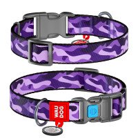 Ошейник WAUDOG Nylon с QR паспортом, рисунок "Фиолетовый камо", пластиковый фастекс Разноцветный, Нейлон, Размер: S (24-40  см)