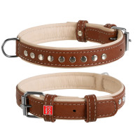 Ошейник WAUDOG Soft с металлическими украшениями, коричневый верх Коричневый, кожа, Размер: XS