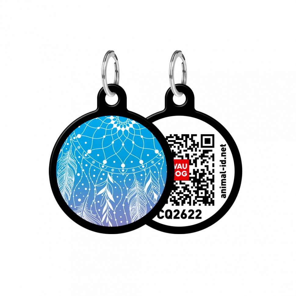 Адресник WAUDOG Smart ID с QR паспортом, рисунок "Ловец снов", круг, 25 мм, черный