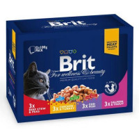 Brit Premium Cat Набор паучей семейная тарелка ассорти 4 вкуса  100g х 12шт
