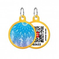Адресник WAUDOG Smart ID с QR паспортом, рисунок "Ловец снов", круг, 30 мм, золото