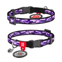 Ошейник для кота WAUDOG Nylon с QR паспортом, рисунок "Фиолетовый камо", пластиковая пряжка-фастекс Разноцветный, нейлон, Размер: XS (20-30  см)