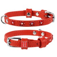 Ошейник WAUDOG Glamour с клеевыми стразами "Цветочек" Красный, кожа, Размер: XS (18-21 см)